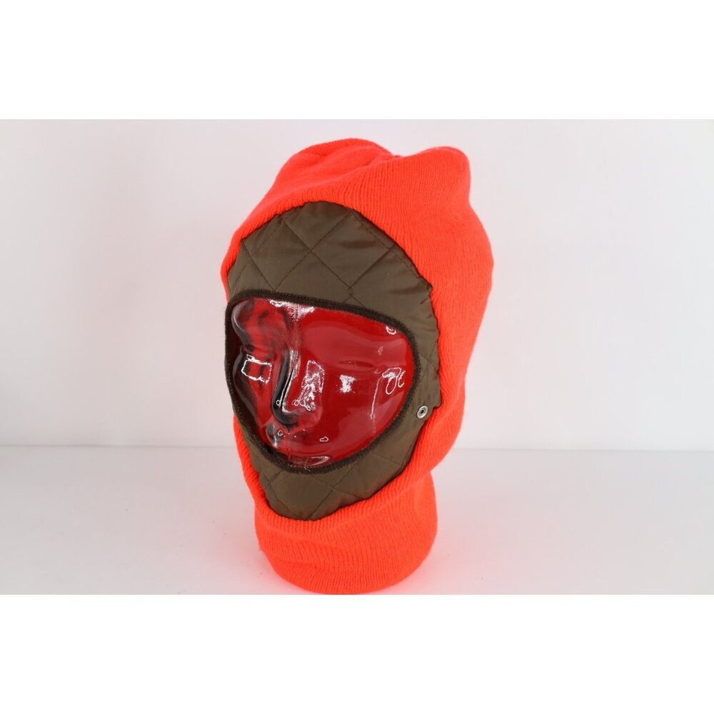 Vintage 70s Refrigiwear Blank Quilted Ribbed Knit One Hole Beanie Hat Orange USA